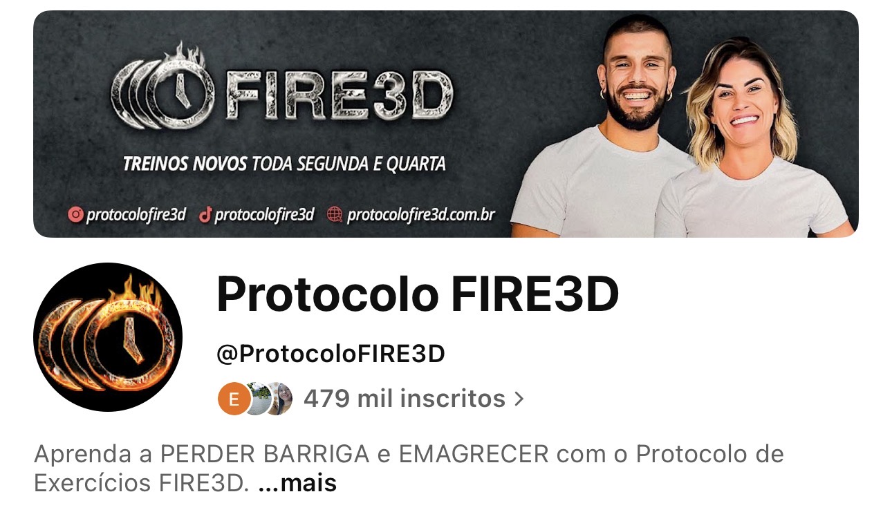 Canal Protocolo FIRE3D no YouTube com 479 mil inscritos